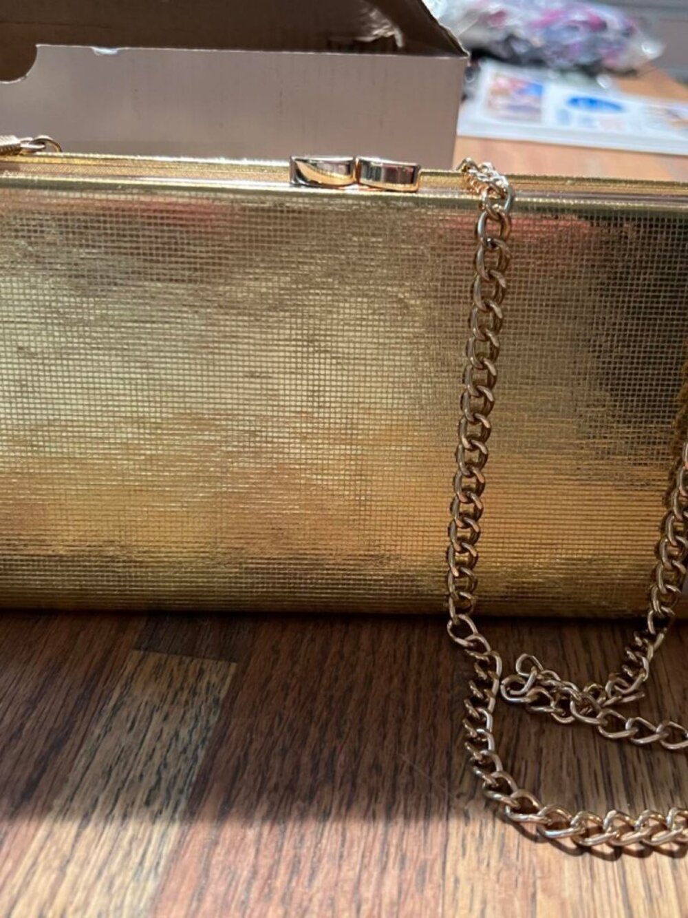 Nina New York Gold Metallic Clutch with Chain Strap NIB